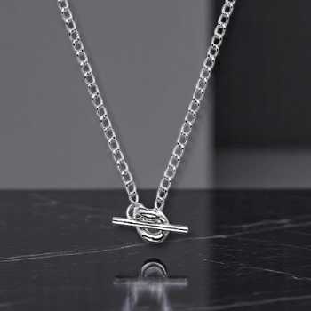 Sterling Silver Curb T-Bar Necklace