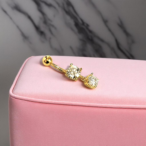 Large Double Lab Diamond Dangly Belly Piercing - Pobjoy Diamonds