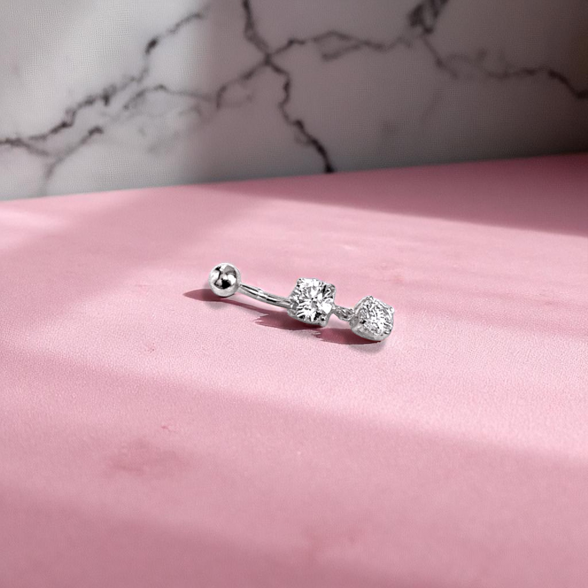 Large Double Lab Diamond Dangly Belly Piercing - Pobjoy Diamonds
