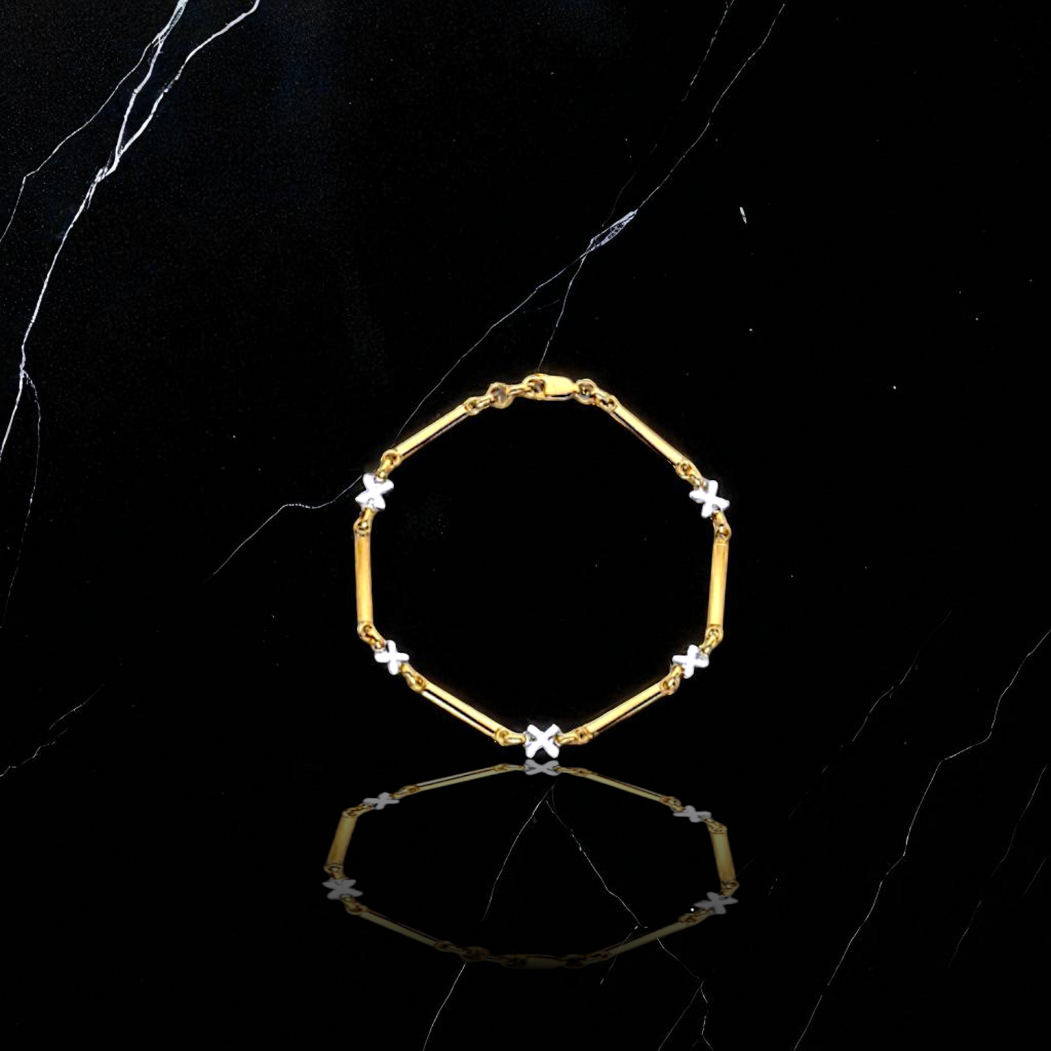 Ladies 9K Yellow & White Gold Kiss Bracelet - Pobjoy Diamonds