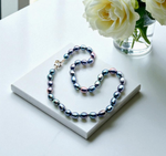 Blue, Grey & Lilac Oval Baroque Pearl Necklace - Pobjoy Diamonds