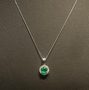 9K Gold Round Cut Emerald & Diamond Pendant 0.50 Carats