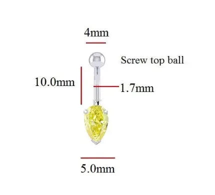 Prong Set Intense Yellow Pear Lab Diamond Belly Ring - Pobjoy Diamonds