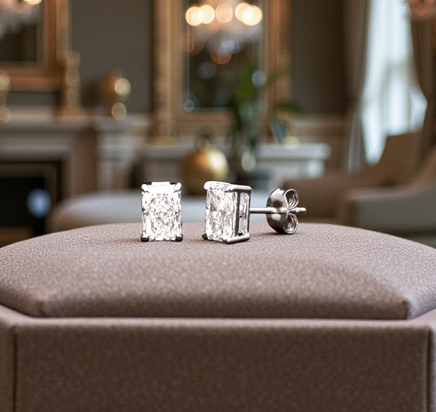 Radiant Brilliant Cut Natural Diamond Earrings-GIA. Pobjoy Diamonds.