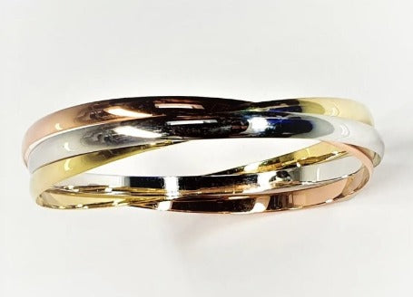 9K Gold Ladies Russian Three Colour Bangle 24g - Pobjoy Diamonds