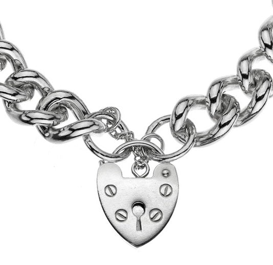 Deluxe Sterling Silver Thick Curb Padlock Bracelet - Pobjoy Diamonds