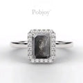 Salt & Pepper Emerald Cut Diamond Halo Ring 1.15 Carat