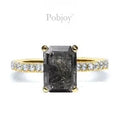 Salt & Pepper Emerald Cut Diamond Shoulder Ring 1.88 Carat - Pobjoy Diamonds