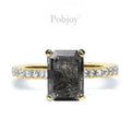 Salt & Pepper Emerald Cut Diamond Shoulder Ring 1.88 Carat