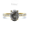 Salt & Pepper Oval Cut Diamond Shoulder Ring 2.30 Carat