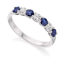 Load image into Gallery viewer, 950 Platinum Blue Sapphire &amp; Diamond Half Eternity Ring 0.82 Carats