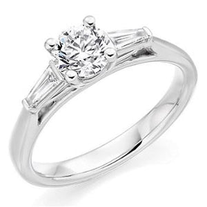Platinum Round Cut Diamond Ring With Baguettes 1.40 Carat E/VS1