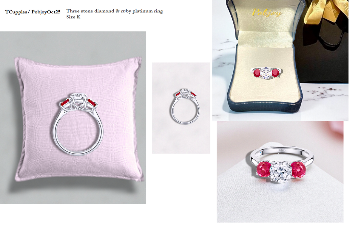 Diamond & Ruby Bespoke Platinum Trilogy Ring-Stage One 40% Payment - Pobjoy Diamonds