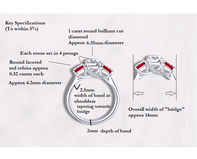 Diamond & Ruby Bespoke Platinum Trilogy Ring-Stage One 40% Payment - Pobjoy Diamonds