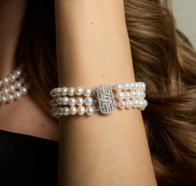 New Triple Strand Cultured Freshwater Pearl Bracelet & Silver Clasp - Pobjoy Diamonds