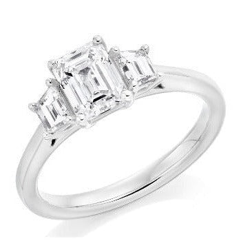 1.20 Carat Emerald Or Radiant Cut Diamond Trilogy Ring -Pobjoy Diamonds