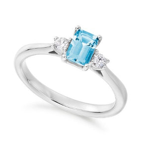 Platinum 0.68 Carat Aquamarine & Diamond Trilogy Ring - G/Si