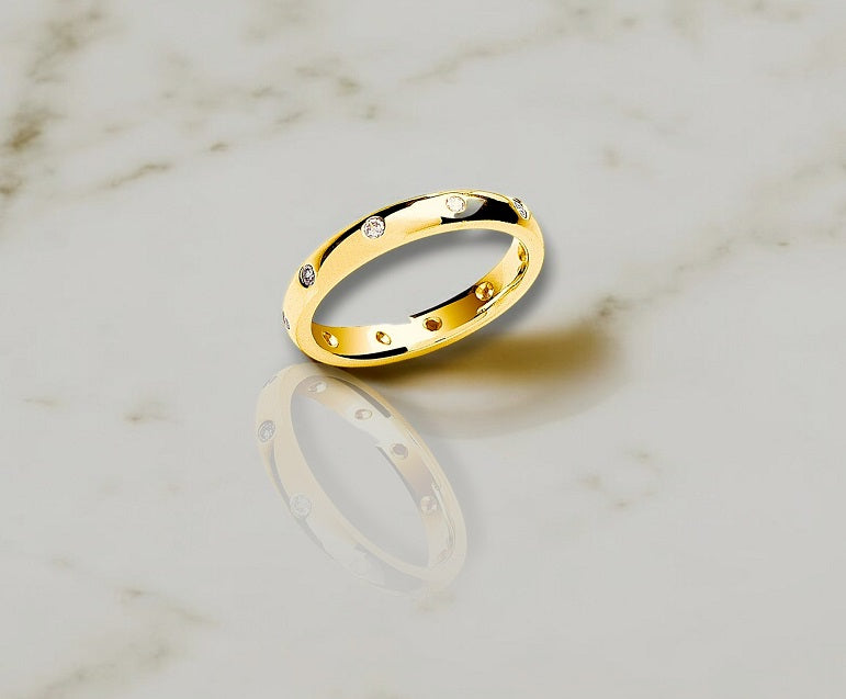 18K Yellow Gold & Diamond 3mm Wedding Band 0.20 Carat - Pobjoy Diamonds