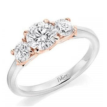 18K Rose Gold & Platinum 1.50 Carat Diamond Trilogy Ring
