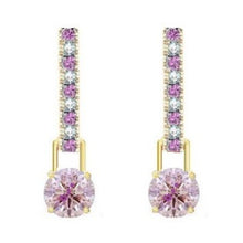 Load image into Gallery viewer, 18K Gold Huggie Pink Diamond &amp; Sapphire Drop Earrings
