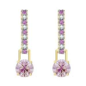 18K Gold Huggie Pink Diamond & Sapphire Drop Earrings