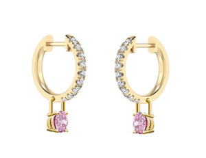 18K Gold Huggie White & Pink Diamond Drop Earrings