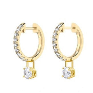 18K Gold Huggie Diamond Drop Earrings