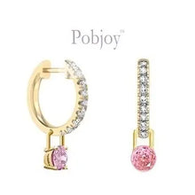 Load image into Gallery viewer, 18K Gold Huggie White &amp; Pink Diamond Drop Earrings 1.33 Carat