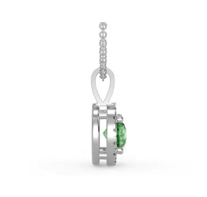 Platinum Round Cut Diamond & Emerald Pendant 0.50 Carats
