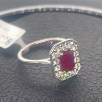 Emerald Cut Ruby & Diamond Halo Ring - 1.64 Carats - Pobjoy Diamonds