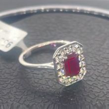 Load image into Gallery viewer, Emerald Cut Ruby &amp; Diamond Halo Ring - 1.64 Carats