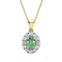 Load image into Gallery viewer, 9K Gold Oval Cut Emerald &amp; Diamond Pendant 0.45 Carat