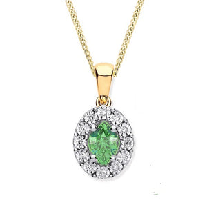 9K Gold Oval Cut Emerald & Diamond Pendant 0.45 Carat