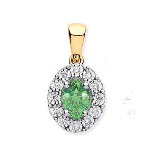 9K Gold Oval Cut Emerald & Diamond Pendant 0.45 Carat
