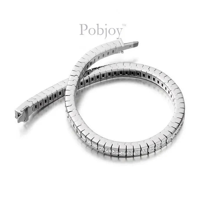 18K White Gold Emerald Cut Lab Diamond Tennis Bracelet E/VS - Pobjoy Diamonds