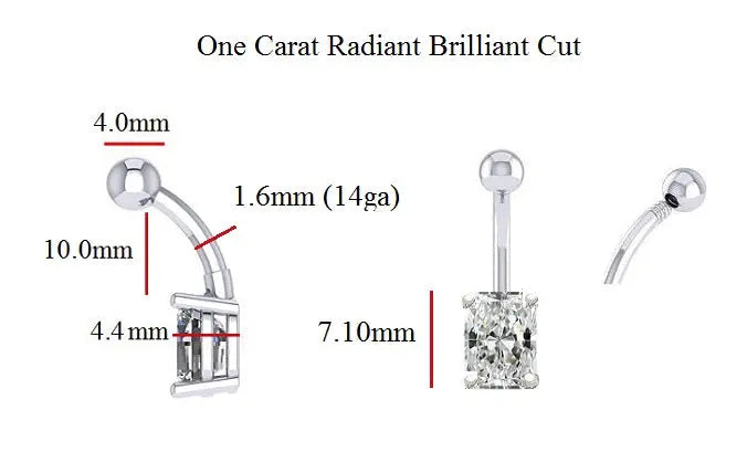 Radiant Cut Lab Diamond Belly Ring E/VS1 - 1.00 Carat - Pobjoy Diamonds