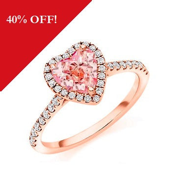 40% OFF. Vivid Pink Heart Diamond Halo Ring VS1 - In Stock