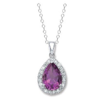 Load image into Gallery viewer, 9K White Gold Amethyst &amp; Pear Diamond Pendant Necklace