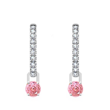 Load image into Gallery viewer, 18K Gold Huggie White &amp; Pink Diamond Drop Earrings 1.33Carat