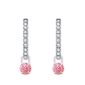 18K Gold Huggie White & Pink Diamond Drop Earrings 1.33Carat