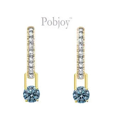 Load image into Gallery viewer, 18K Yellow Gold Huggie White &amp; Blue Diamond Drop Earrings