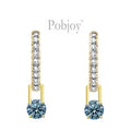 18K Yellow Gold Huggie White & Blue Diamond Drop Earrings