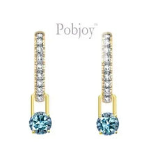 Load image into Gallery viewer, 18K Gold Huggie White &amp; Blue Diamond Drop Earrings