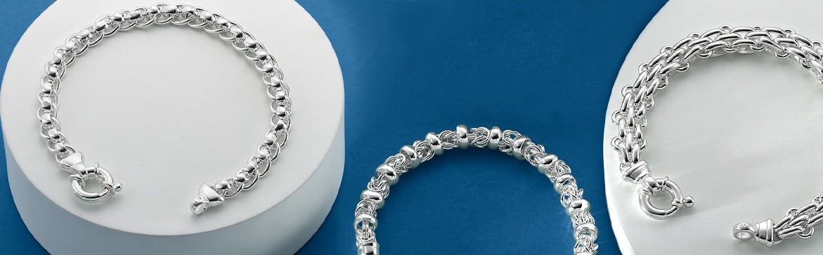Handmade Ladies Sterling Silver Brick Chain Bracelet - Pobjoy Diamonds