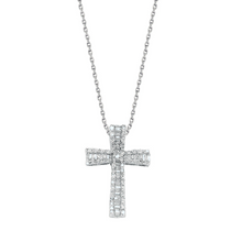 Load image into Gallery viewer, 9K White Gold Diamond Cross Pendant Necklace 0.50 Carat