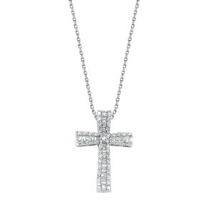9K White Gold Diamond Cross Pendant Necklace 0.50 Carat