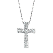 Load image into Gallery viewer, 9K White Gold Diamond Cross Pendant Necklace 0.50 Carat