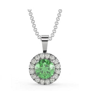 Platinum Round Cut Diamond & Emerald Pendant 0.50 Carats