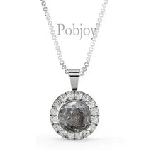 Load image into Gallery viewer, Salt &amp; Pepper Round Diamond Halo Necklace 1.20 Carats