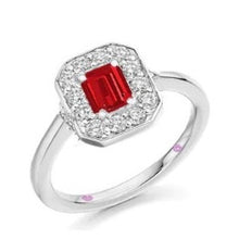 Load image into Gallery viewer, Emerald Cut Ruby &amp; Diamond Halo Ring - 1.64 Carats